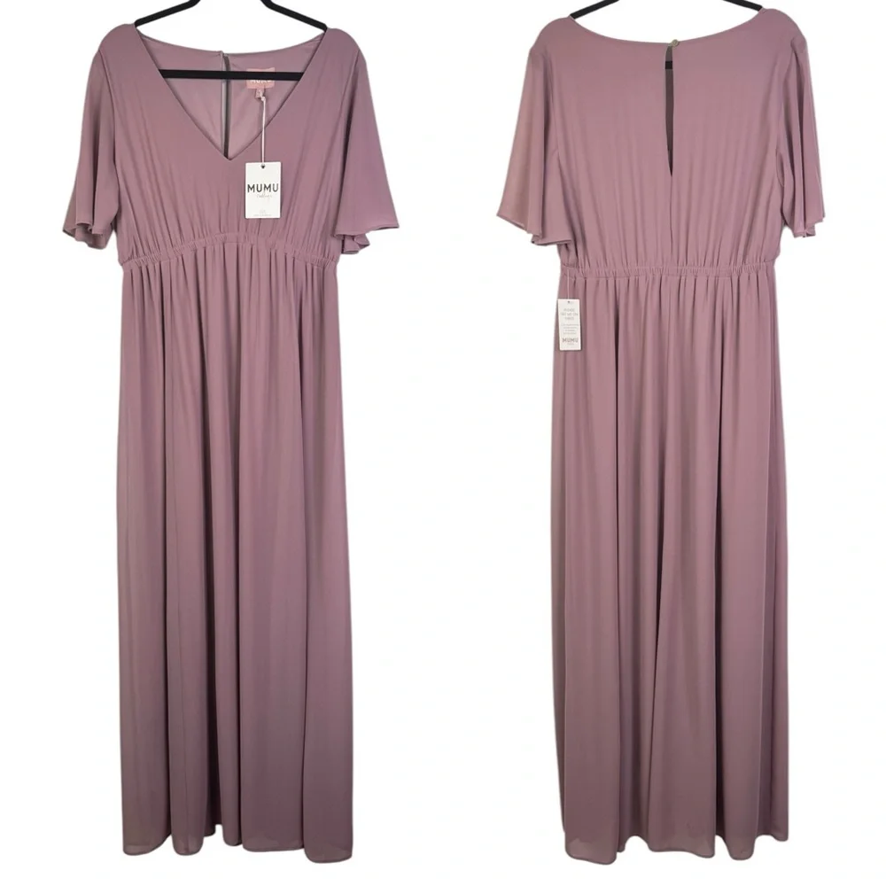 NWT SHOW ME YOUR MUMU SMYM Emily Empire Maxi Dress Antique Rose Chiffon XL‎